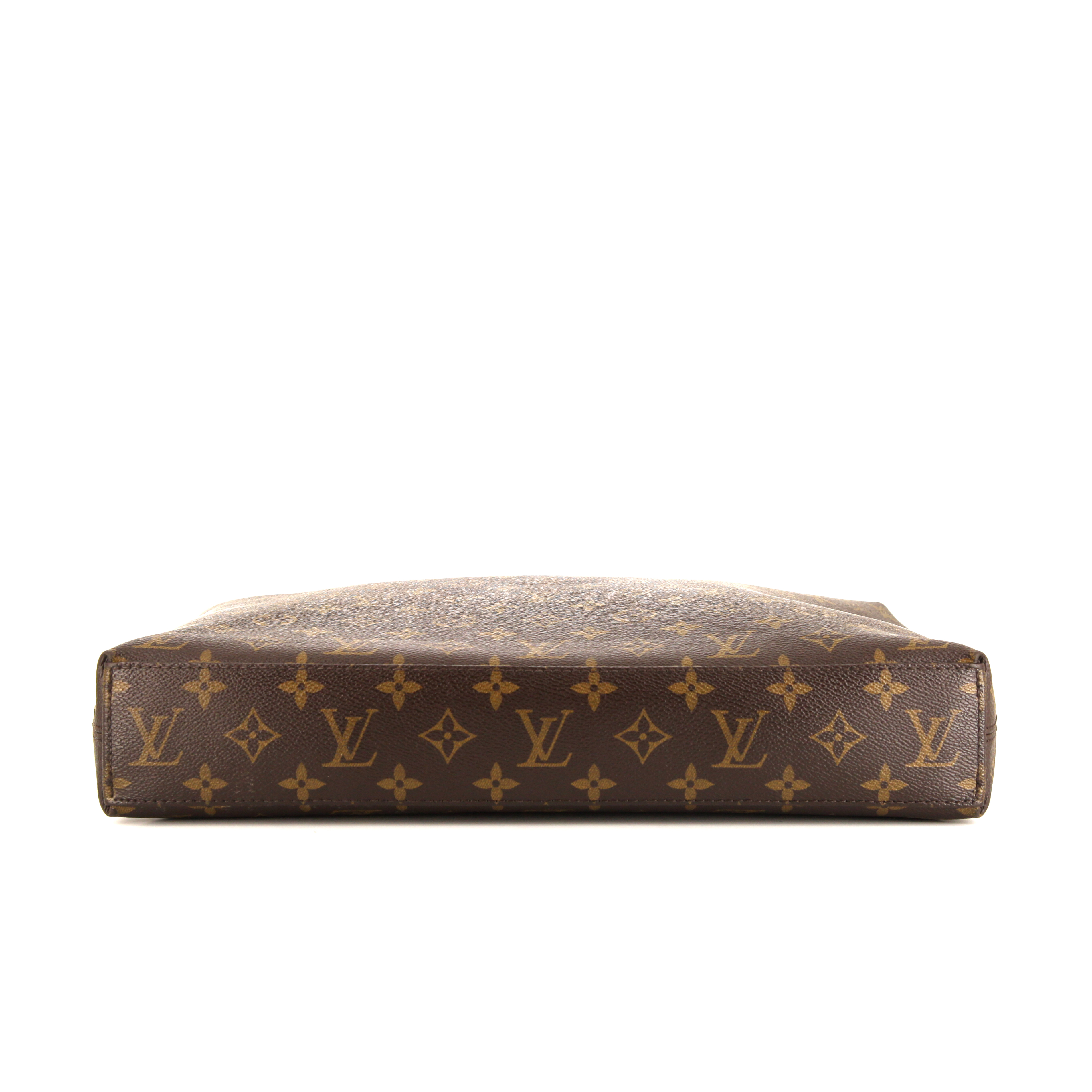 Porta-documentos Louis Vuitton Voyage en lona Monogram marrón y cuero negro - Detail D5