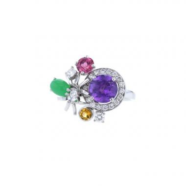 Sortija Chaumet Attrape Moi Si Tu M'Aimes en oro blanco,  diamantes y piedras semipreciosas