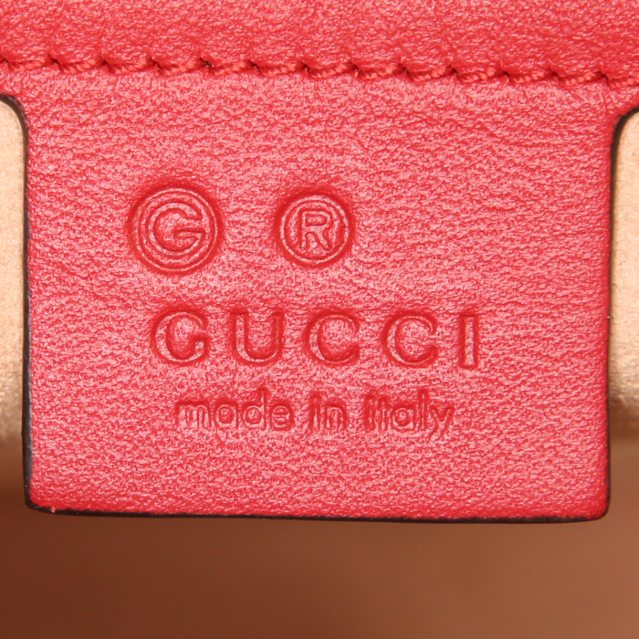 Bolso de mano Gucci Boston en lona Monogram gris y cuero rojo - Detail D4