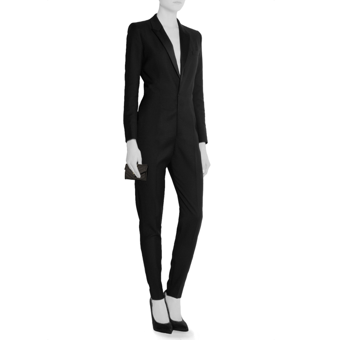 Portefeuille Saint Laurent Enveloppe en cuir matelassé chevrons noir - Detail D1