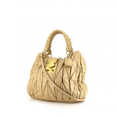 Bolso de mano Miu Miu Matelassé en cuero acolchado beige