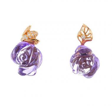 Pendientes con clip Dior Pré Catelan en oro rosa,  amatista y diamantes