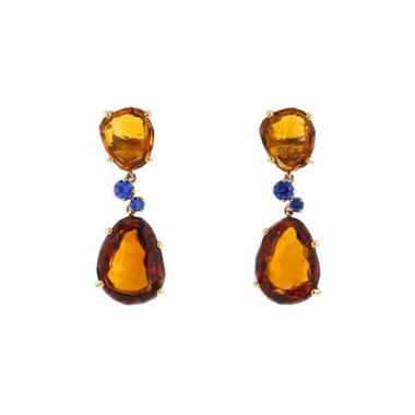 Pomellato Bahia pendants earrings in pink gold,  citrine and sapphires