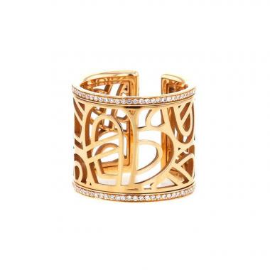 Poiray Coeur Fil large model ring in pink gold and diamonds