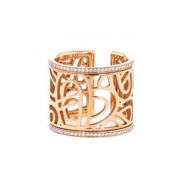 Poiray Coeur Fil large model ring in pink gold and diamonds