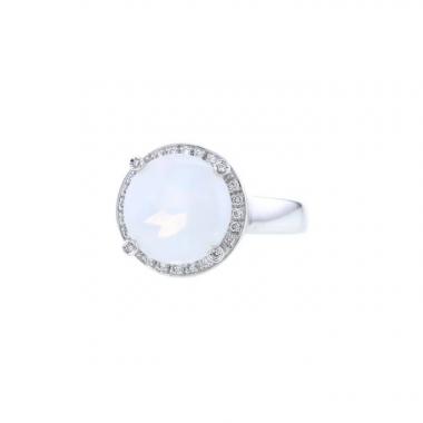 Anello Poiray Fille Cabochon in oro bianco,  pietra di luna e diamanti