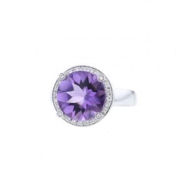 Anello Poiray Fille Cabochon in oro bianco,  ametista e diamanti