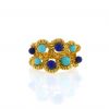 Vintage 1980's ring in yellow gold,  lapis-lazuli and turquoises - 360 thumbnail