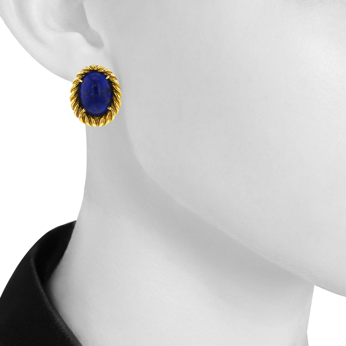 Tiffany & Co 1970's earrings in yellow gold and lapis-lazuli - Detail D1