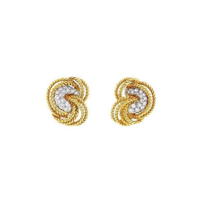 Paire de clips d'oreilles Vintage en or jaune,  or blanc et diamants - 00pp