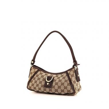 Sac/pochette Gucci Abbey en toile monogram beige et cuir marron