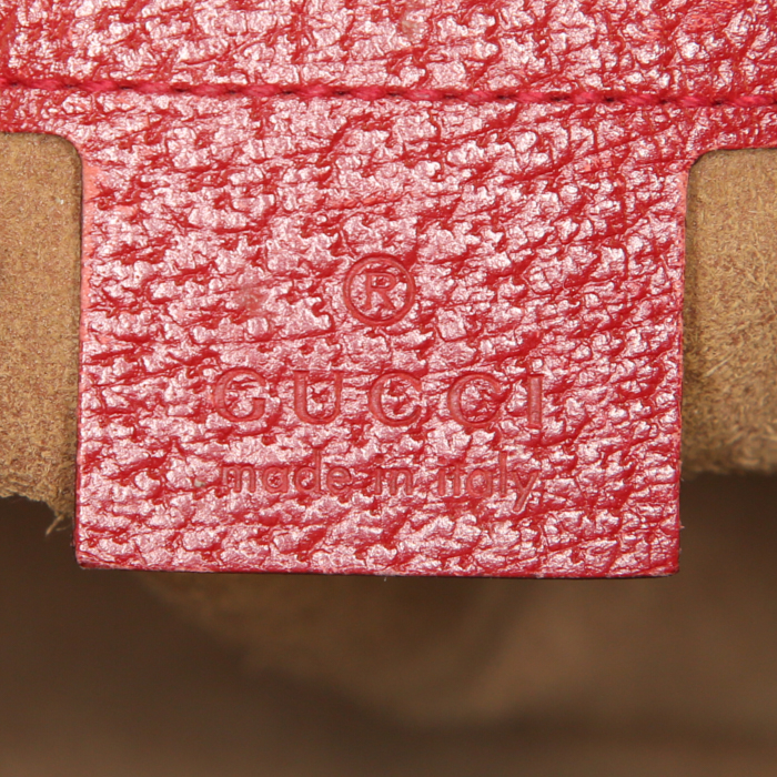 Bolso bandolera Gucci Boston en lona Monogram beige miel y cuero rojo - Detail D4