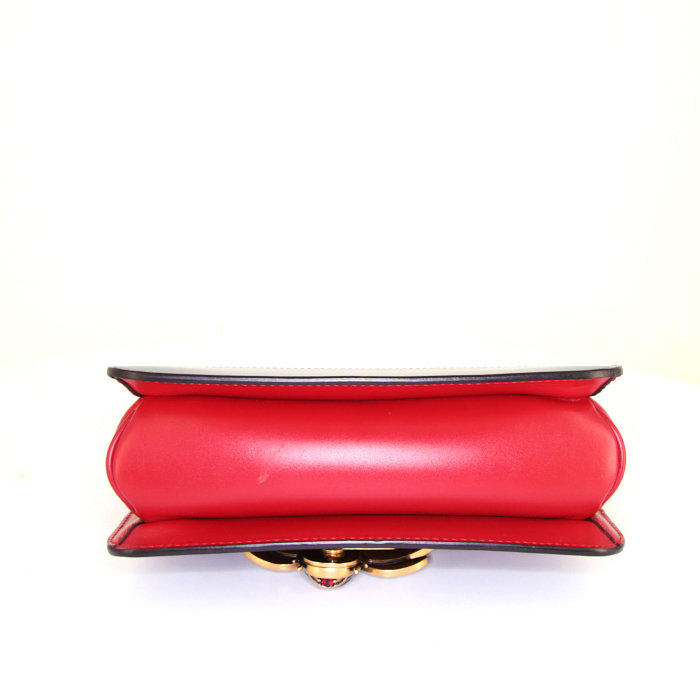 Borsa a tracolla Gucci Queen Margaret in pelle tricolore rossa, color crema e blu marino - Detail D4