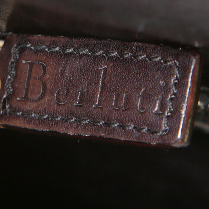 Bolso zurrón Berluti en cuero degradado marrón y lona negra - Detail D3