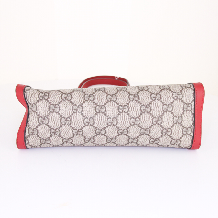Gucci Padlock small model handbag in brown monogram canvas and red leather - Detail D4
