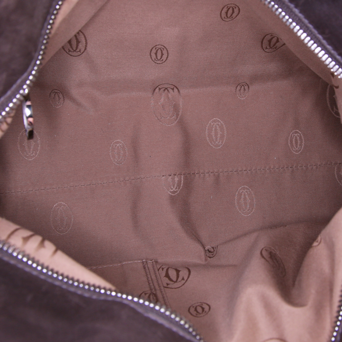 Bolso de mano Cartier Marcello en piel gris y blanca y cuero gris - Detail D2