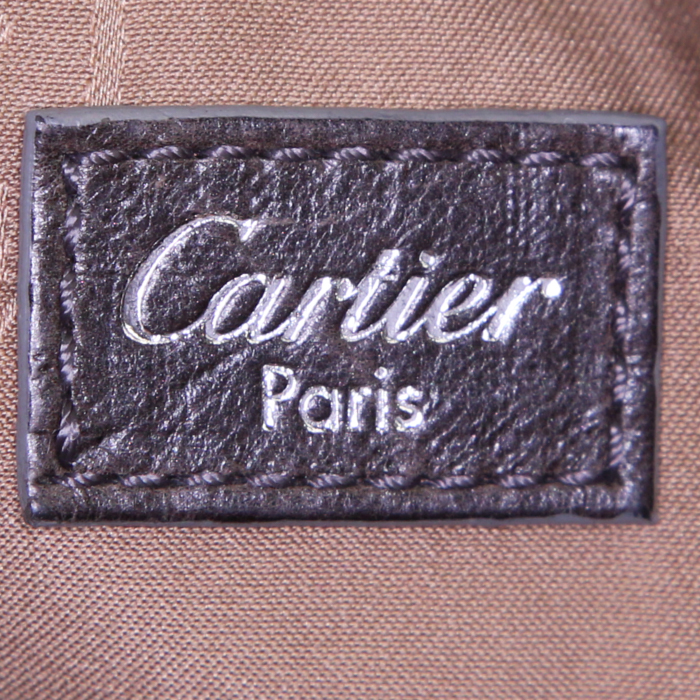 Bolso de mano Cartier Marcello en piel gris y blanca y cuero gris - Detail D3