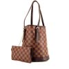 Shopping bag Louis Vuitton Bucket in tela a scacchi marrone e pelle marrone - 00pp thumbnail