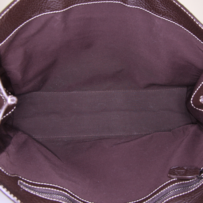 Sac à main Tod's en daim marron et cuir grainé marron - Detail D2