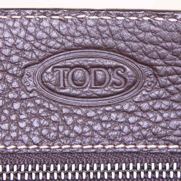 Tod's handbag in brown suede and brown grained leather - Detail D3
