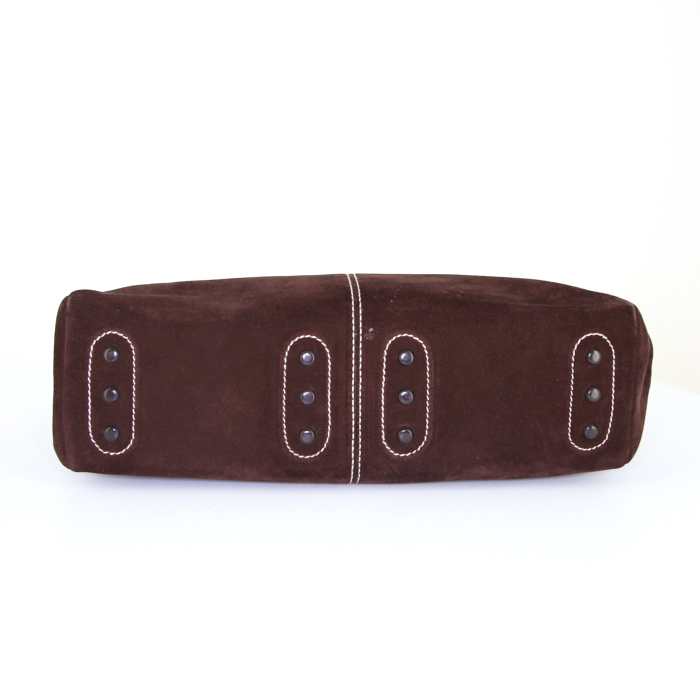Tod's handbag in brown suede and brown grained leather - Detail D4