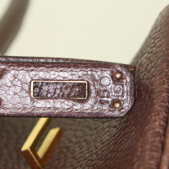 Borsa Hermes Birkin 40 cm in pelle togo marrone cioccolato - Detail D4