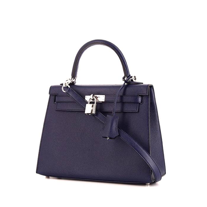 Bolso bandolera Hermes Kelly 25 cm en cuero epsom azul marino