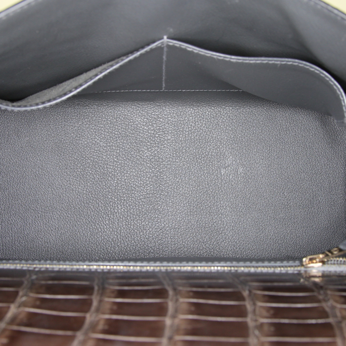 Hermes Kelly 28 cm handbag in grey porosus crocodile - Detail D2