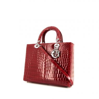Bolso de mano Dior Lady Dior modelo grande en cocodrilo rojo