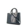 Dior Lady Dior large model handbag in blue crocodile - 00pp thumbnail