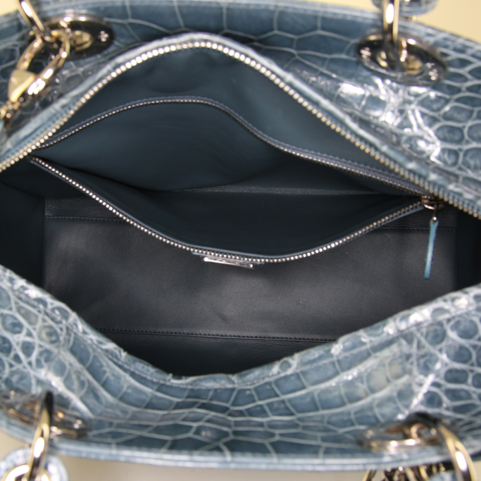 Dior Lady Dior large model handbag in blue crocodile - Detail D3
