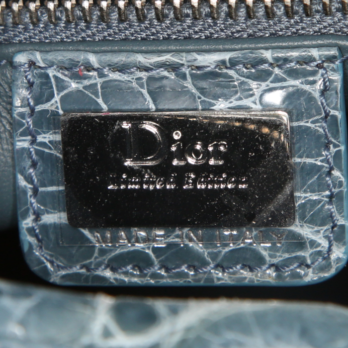 Borsa Dior Lady Dior modello grande in coccodrillo blu - Detail D4