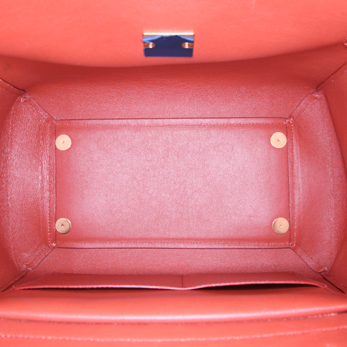 Bolso de mano Celine Belt modelo mediano en piel de pitón marrón Rouille y cuero marrón - Detail D3