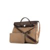 Hermes Herbag shoulder bag in etoupe canvas and brown leather - 00pp thumbnail