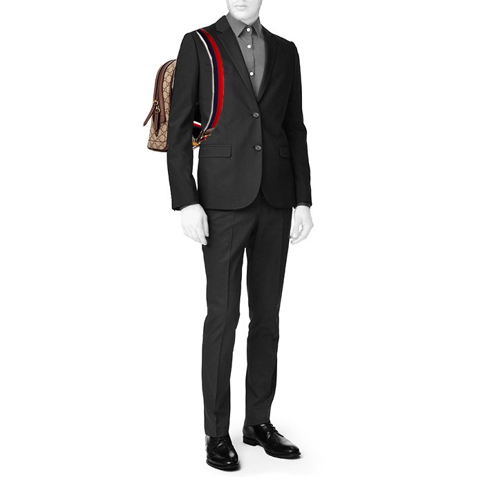 Zaino Gucci modello piccolo in tela siglata beige con motivo e pelle marrone - Detail D1