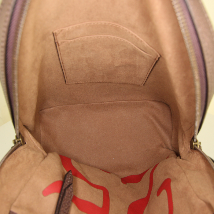 Mochila Gucci modelo pequeño en lona monogram beige y cuero marrón - Detail D2