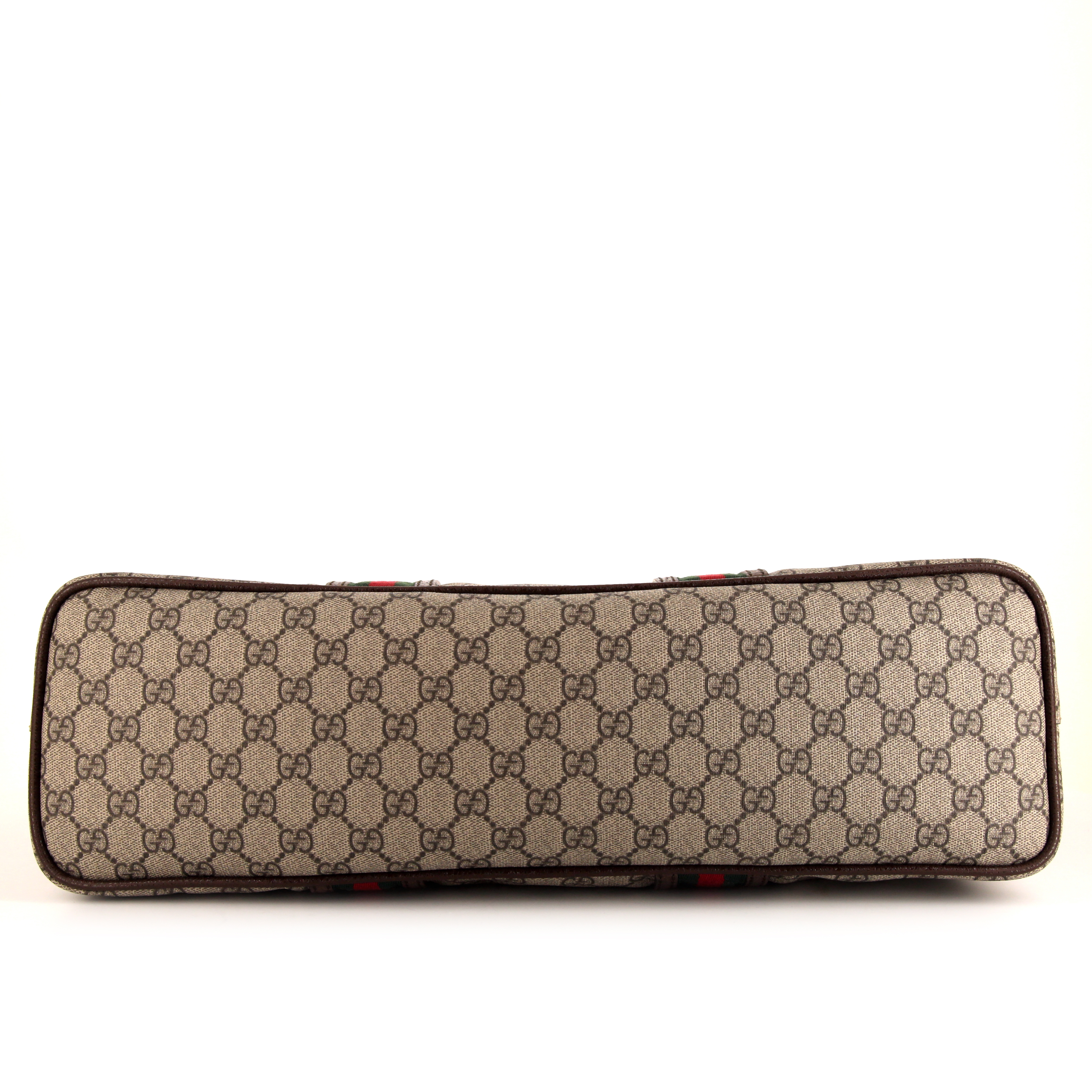 Gucci shopping bag in beige logo canvas and brown leather - Detail D4