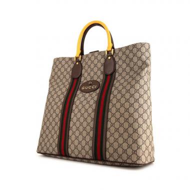Sac cabas Gucci en toile siglée beige et cuir marron