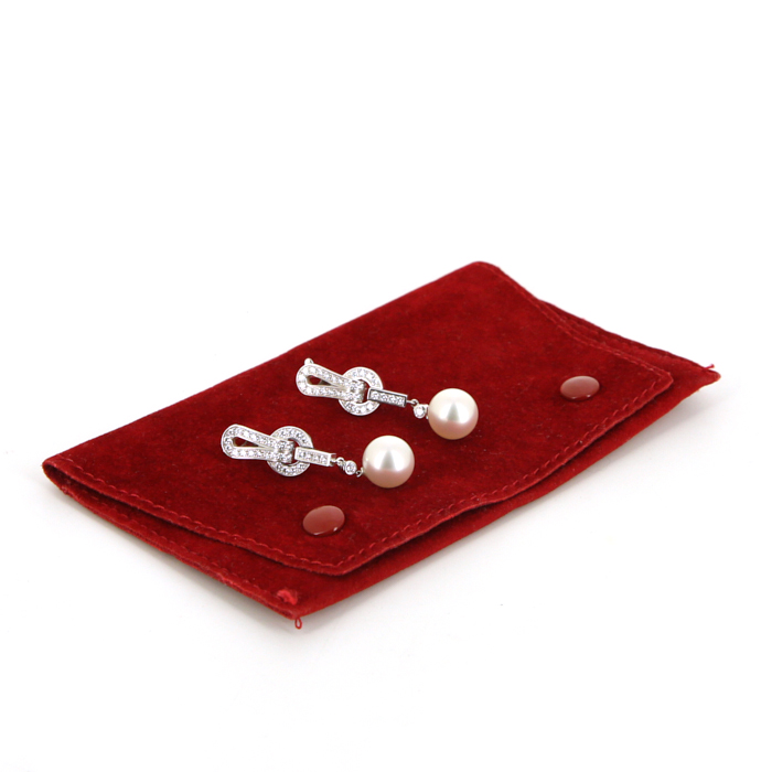 Pendientes Cartier Agrafe en oro blanco,  diamantes y perlas cultivadas - Detail D2