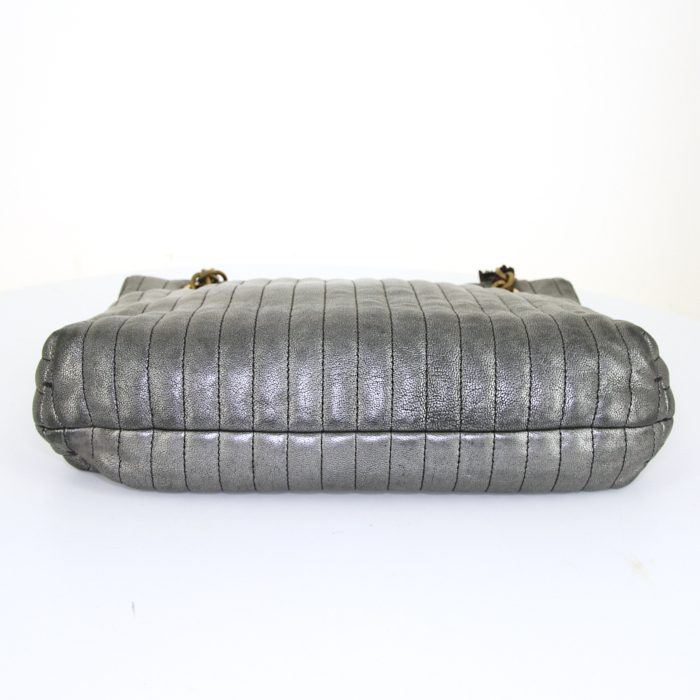 Borsa a tracolla Lanvin Happy in pelle trapuntata a zigzag grigio metallizzato - Detail D5