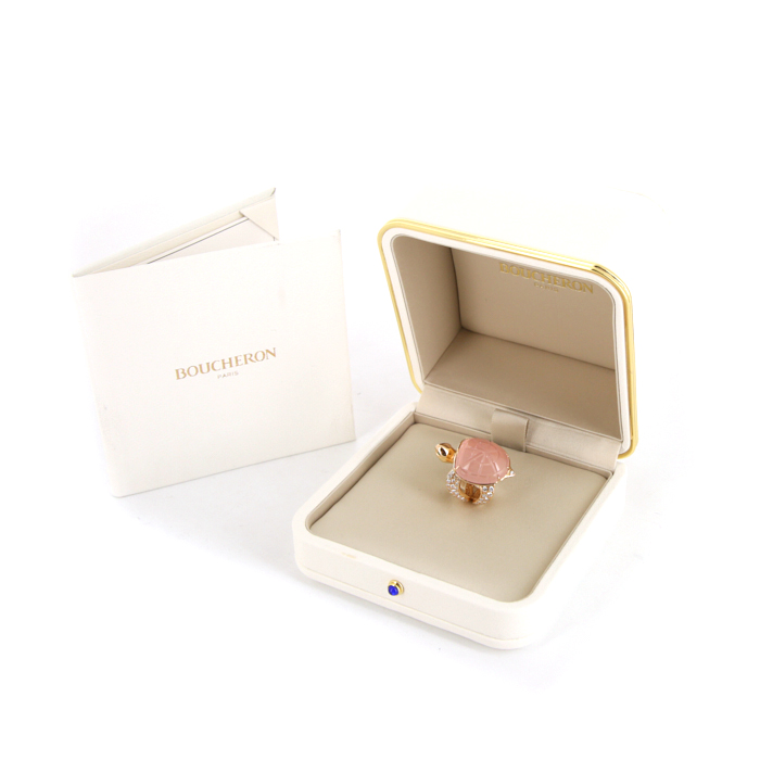 Boucheron Honu, La Tortue ring in pink gold,  diamonds and tsavorites and in quartz - Detail D2