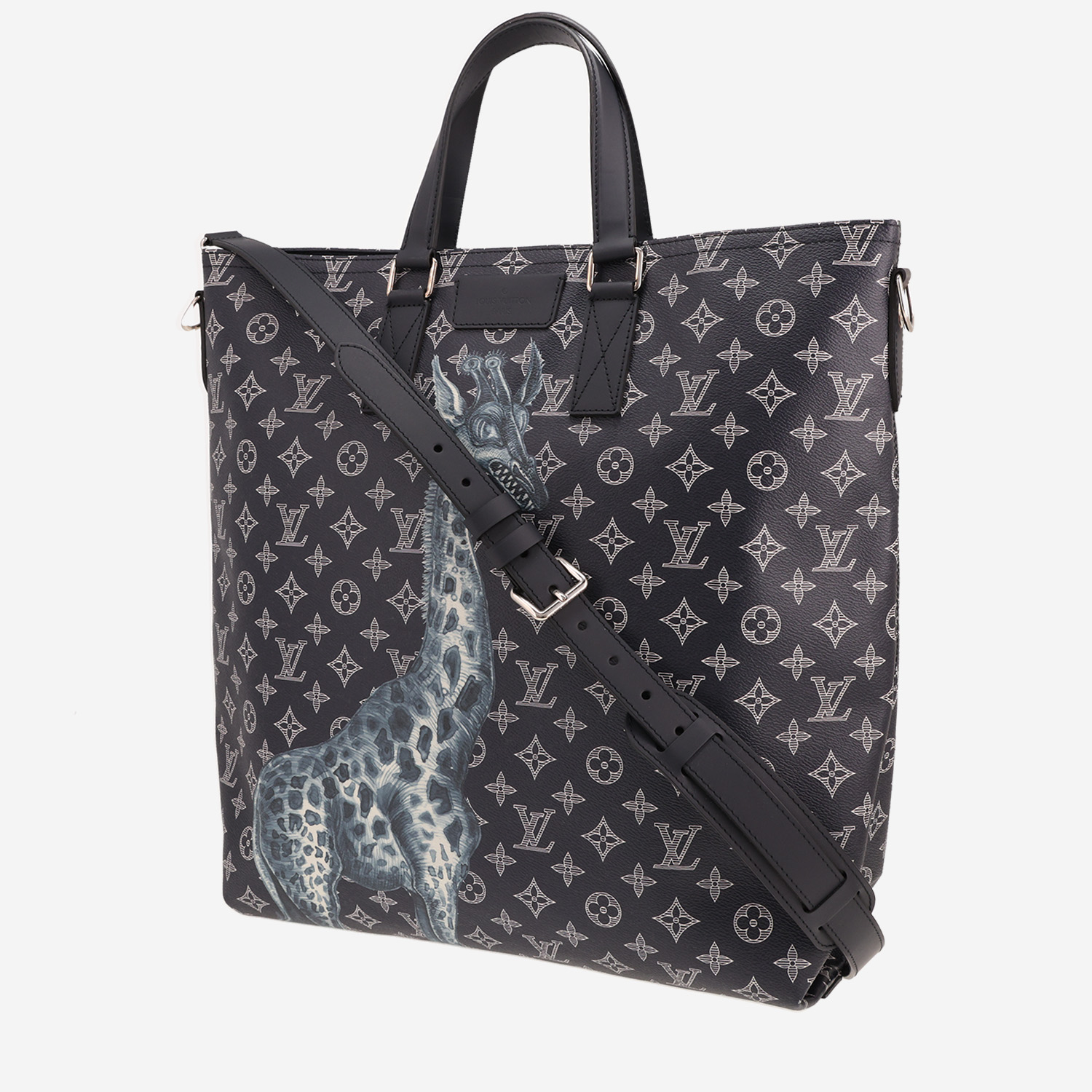 Louis Vuitton Edition Limitée Chapman Brothers shopping bag in dark blue monogram canvas and black leather