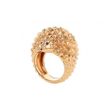 Anello Boucheron Hans le Hérisson in oro rosa,  rubini e diamante nero