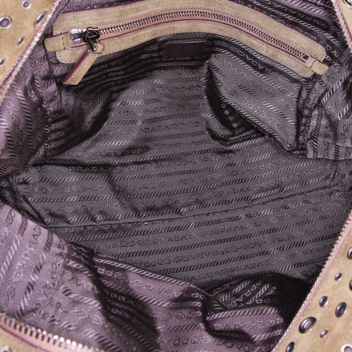 Borsa Prada Gommet in camoscio verde kaki - Detail D2