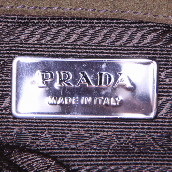 Sac à main Prada Gommet en daim vert-kaki - Detail D3