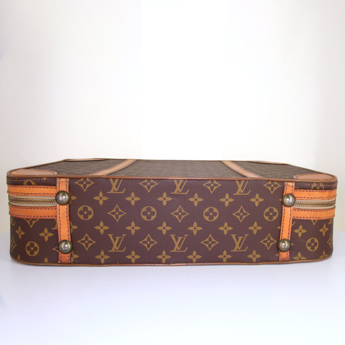 Valise Louis Vuitton Airbus 50 cm en tissu monogram marron et cuir naturel - Detail D3