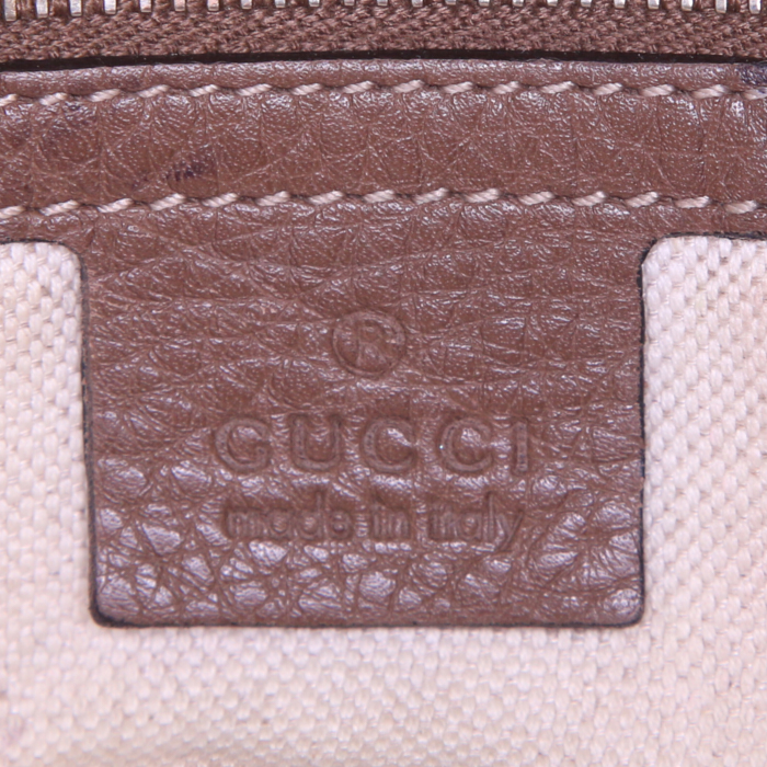 Sac bandoulière Gucci Boston en toile beige et cuir marron - Detail D4