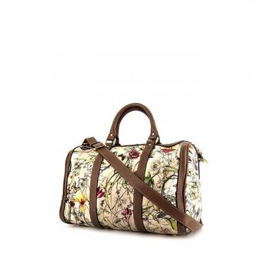 Gucci Boston shoulder bag in beige canvas and brown leather