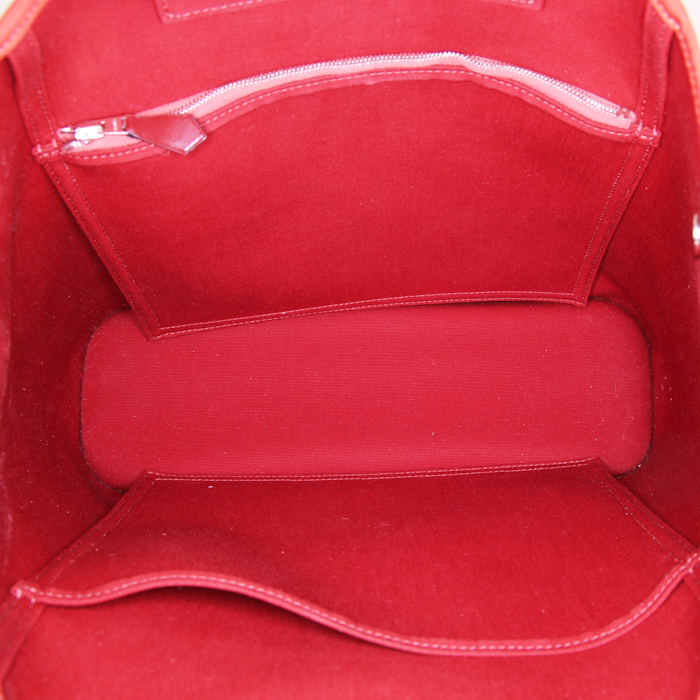 Hermès Cabag shopping bag in brick red canvas and red leather - Detail D3