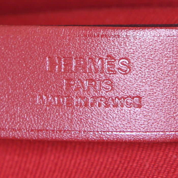 Hermès Cabag shopping bag in brick red canvas and red leather - Detail D4